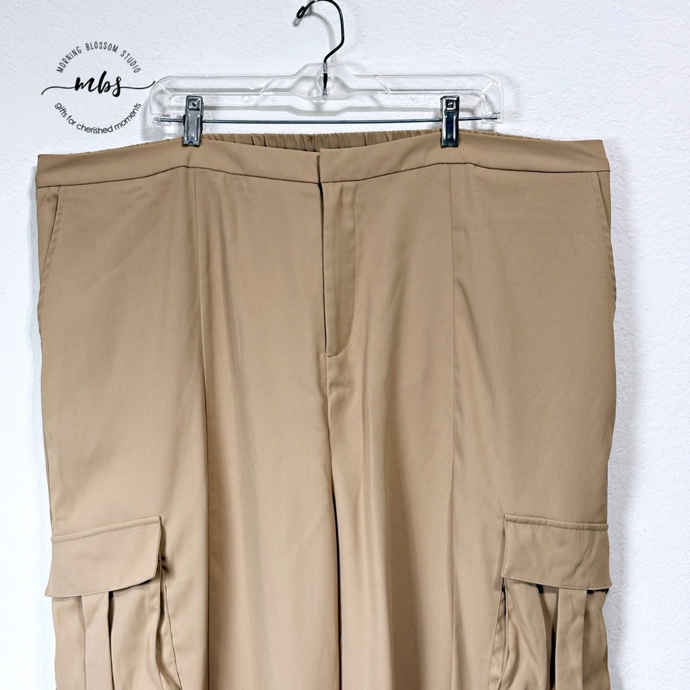 Megan Renee Parachute Cargo Pants‎ Elastic Waist Tapered Jogger Tan Women 2X - Picture 2 of 8